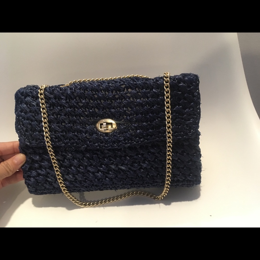 VINTAGE straw navy purse